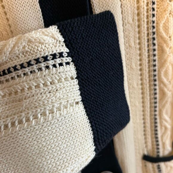 Talbots Cable Knit Cream & Black Cotton  Button Down Cardigan Sweater Large - Picture 6 of 9